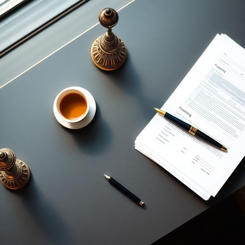 Přehledně rozložené finanční dokumenty s perem a kávou na břidlicově šedém stole